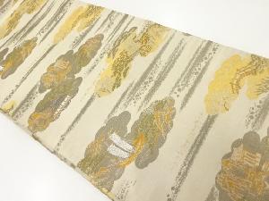 アンティーク　雲取りに屋敷風景模様織り出し袋帯(材料)